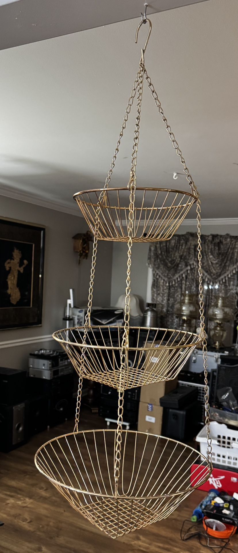Elegant Copper Wire 3-Tier Hanging Storage Baskets – Modern Organization