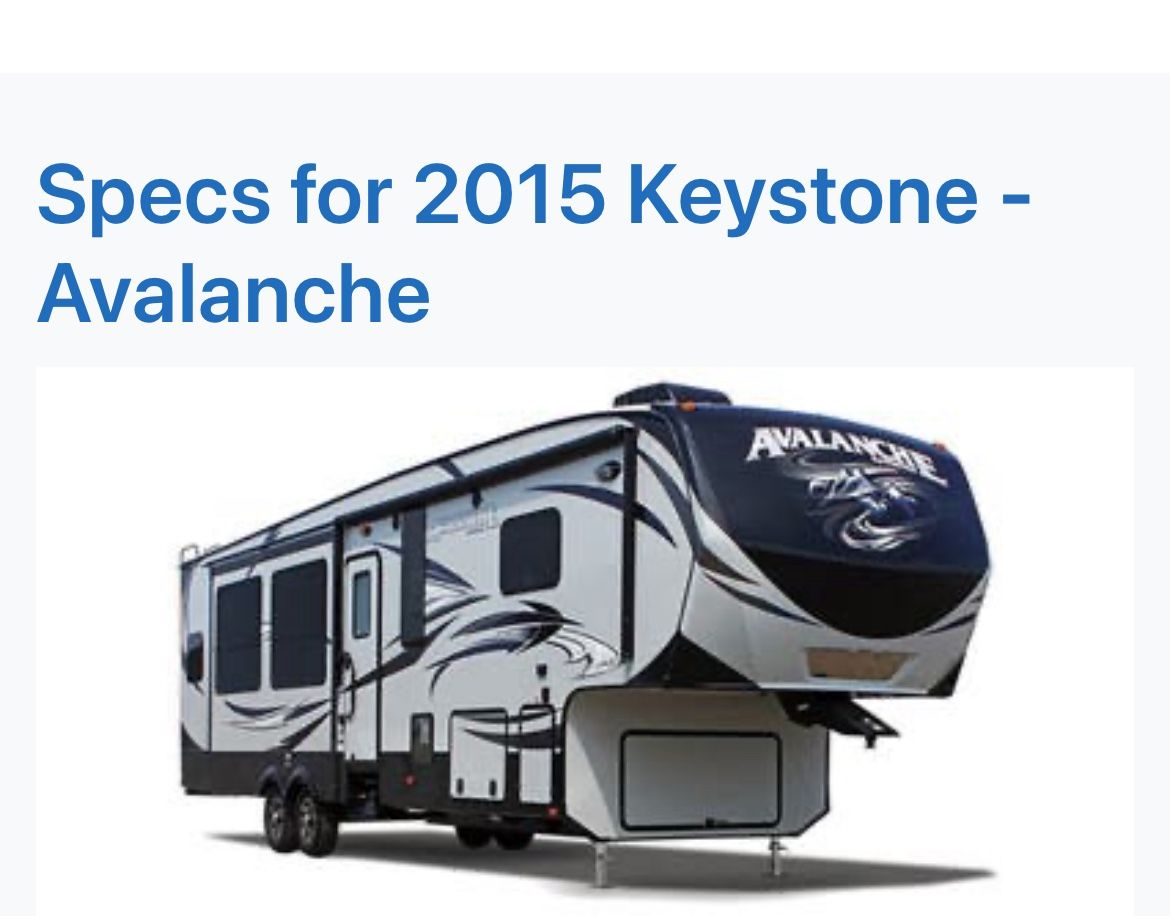 2015. Keystone Avalanche Fifth Wheel Rv 4 Slides Out