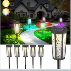 Solar Powered Pathway Lights Outdoor Warm White & RGB Color Changing LED Landscape Lamp for Patio, Yard, Walkway, Driveway, Waterproof, Auto On/Off 6 