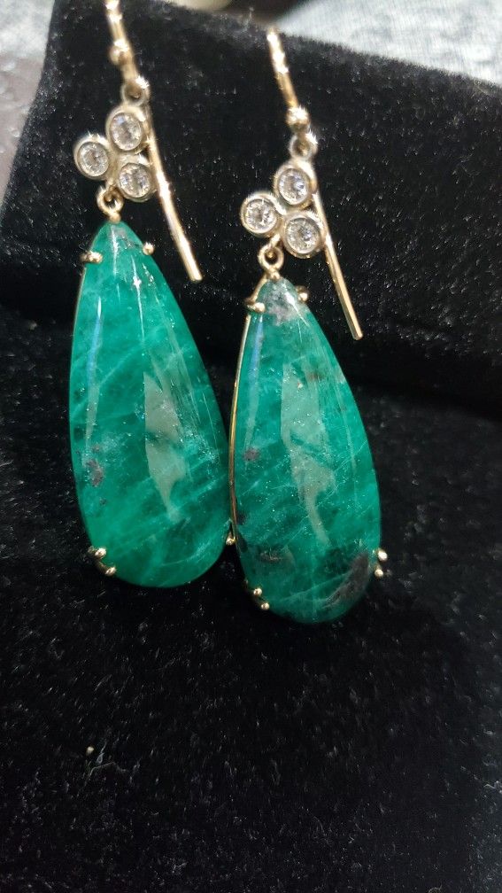 Natural Emerald & Diamond Earrings
