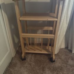 📌 Vintage Solid Wood Rolling Side Table — For Sale