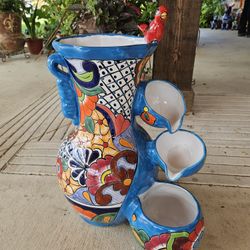 Turquoise Talavera Water Fountain. Clay Pots, Planters,Pottery,Plants.