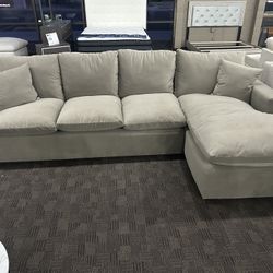 Taupe Cloud Velvet Sectional Couch 