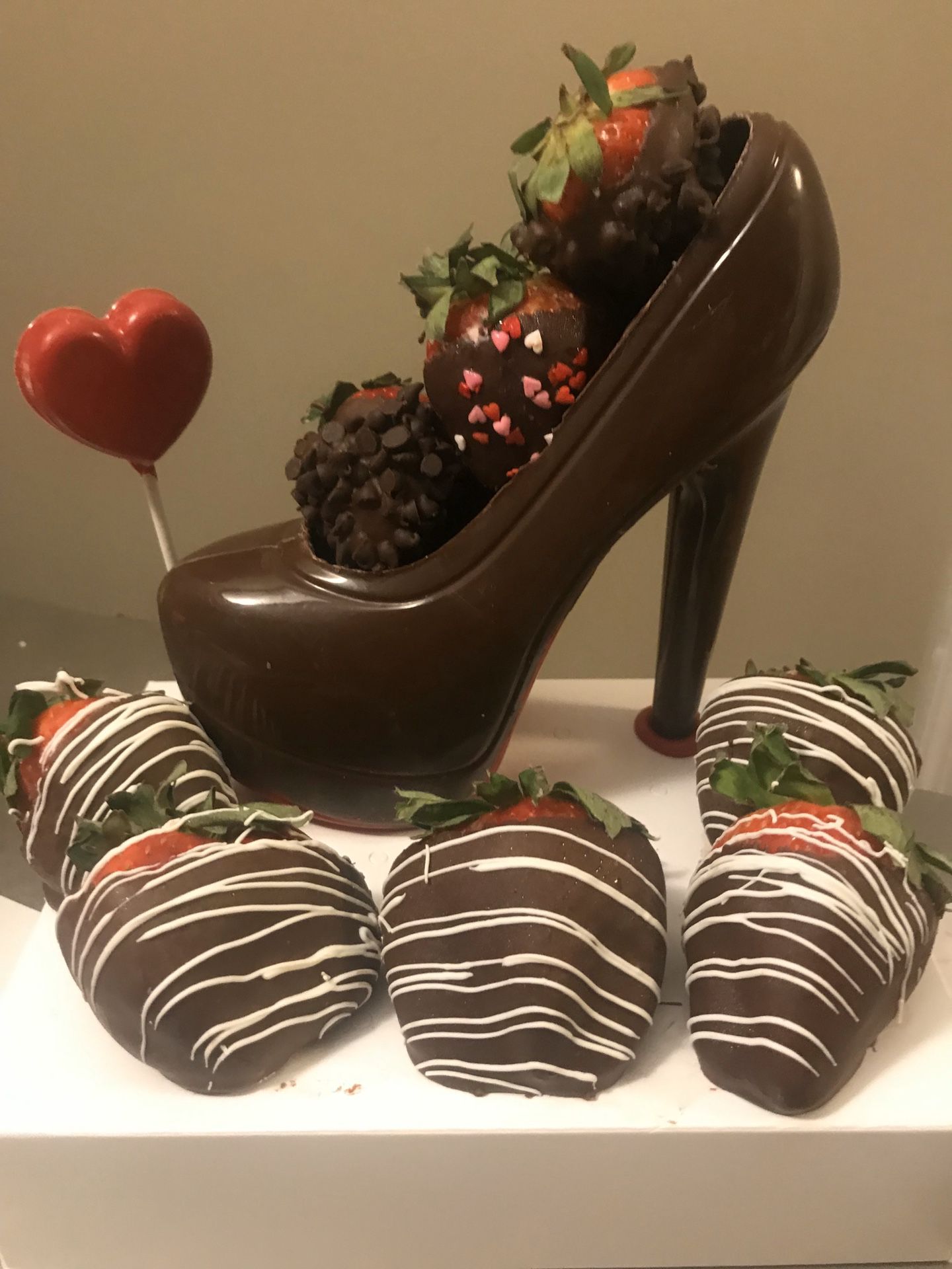 Chocolate shoe with strawberries for valentines
