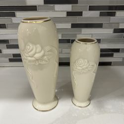 Set Of 2 Lenox Rose Blossom Bud Vases