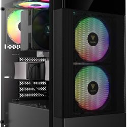 CPU GPU temp display, mesh high air flow, 2 front and 1 rear static RGB 120mm fans, tempered glass side-panel, USB 3.0, ATX.
