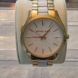 Michael Kors Slim Runway White and Gold Watch