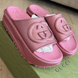 Gucci Pink Glitter Slides Size 39