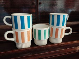 Vintage McCoy Striped Stackable Coffee Mugs