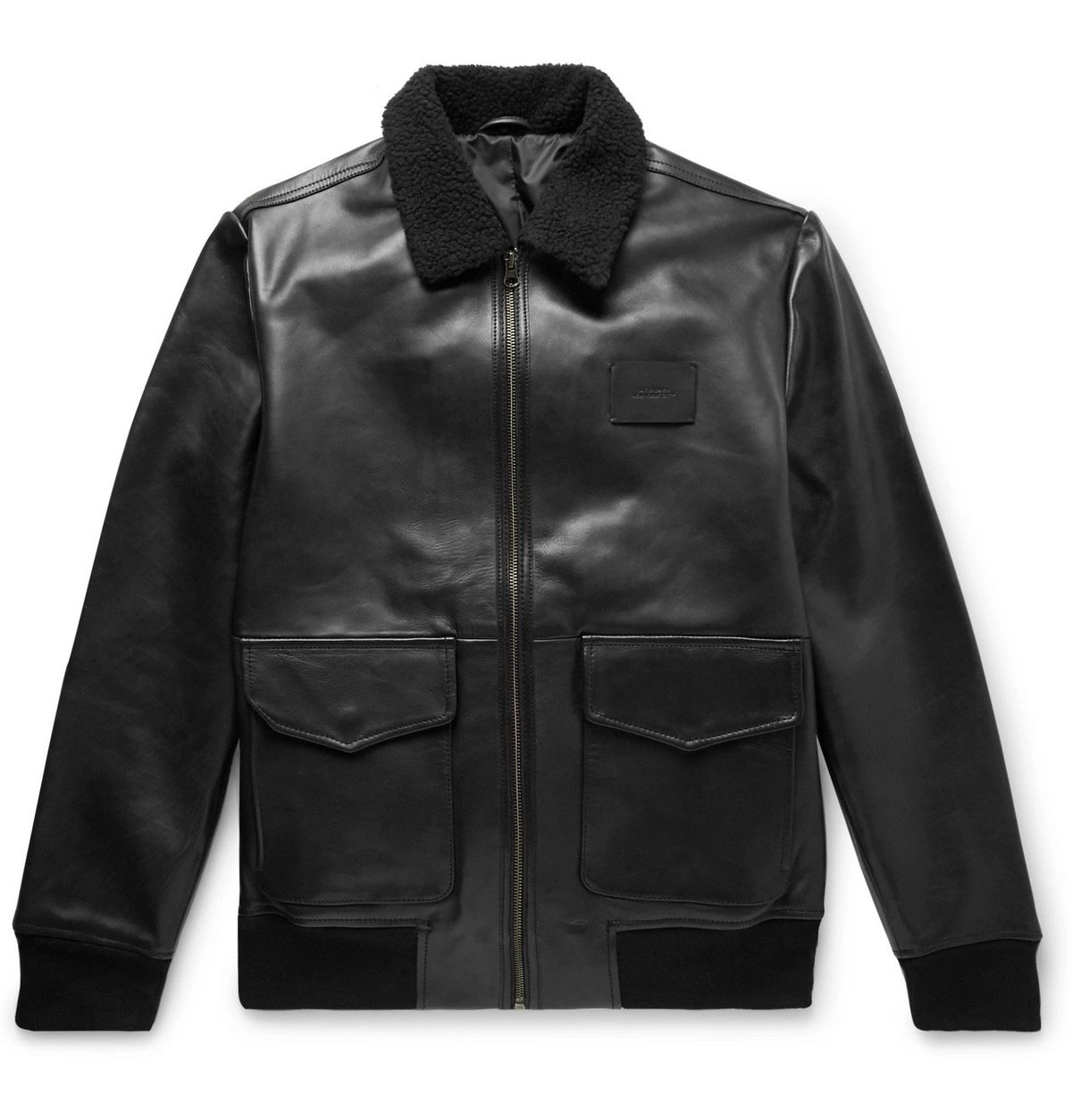 Saturdays NYC - Tunstall Shearling-Trimmed Leather Jacket - XL - Black