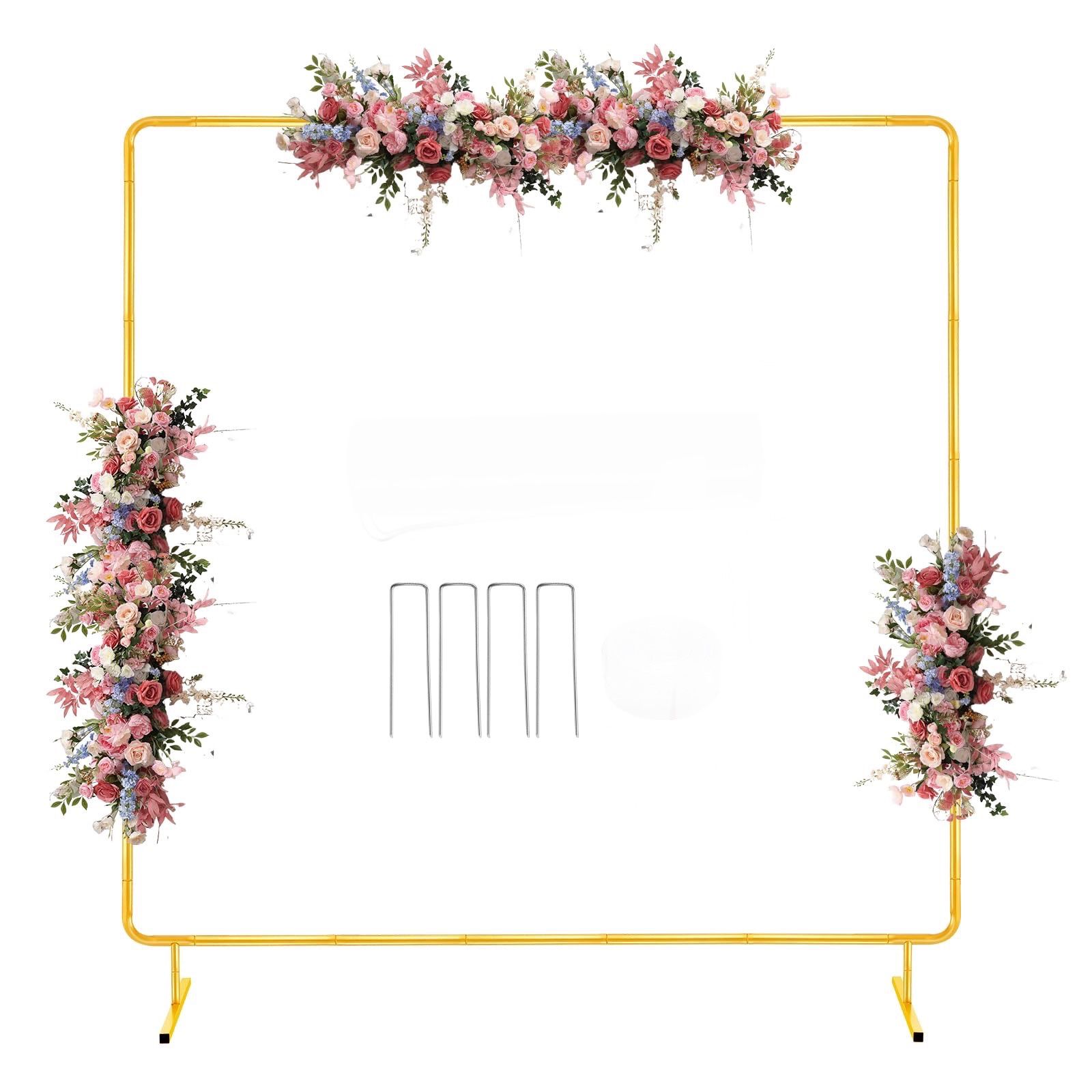 Metal Wedding Arch Backdrop Stand For Parties 6.6FT Gold Balloon Square Arch Square Frame Kit Pipe And Drape Stand Floral For Ceremony, Wedding, Baby