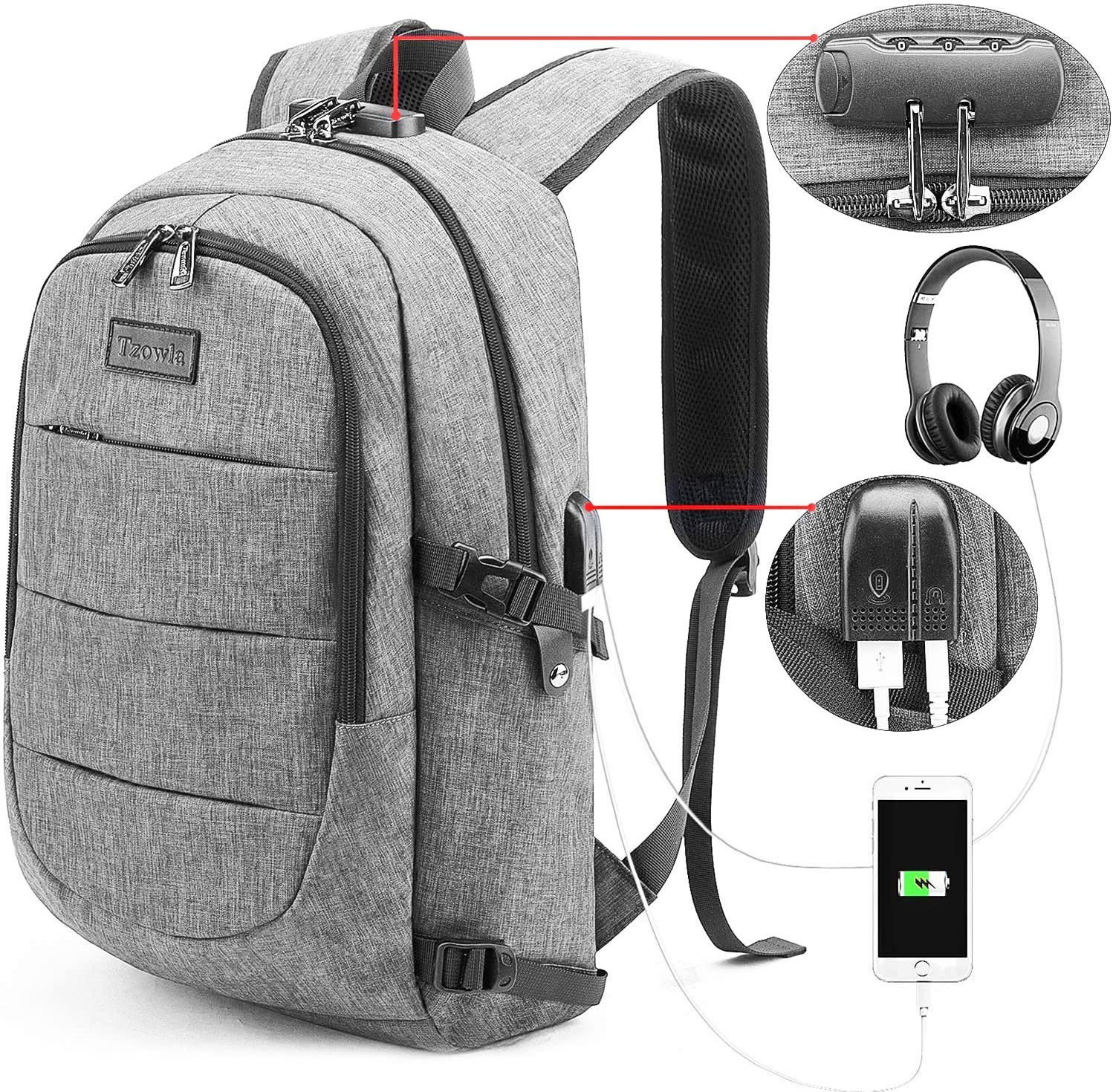 Brand New Backpack Water Resistant Anti-Theft College Bag with USB Charging Port & Lock Business Computer Laptop Luggage Unisex Grey