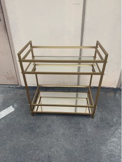 Golden mirror glass bar cart