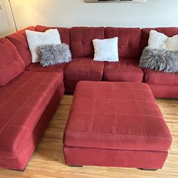 Large Red Sleeper Couch With Ottoman