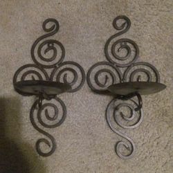2 Wrought Iron Scrolled Wall Mounted Candle Holders 13"×7"