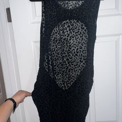  Leopard Print Mesh Ruched Dress