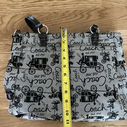 COACH Horse & Carriage Canvas Leather Trim LEAH Shoulder Bag Carryall Tote Gry