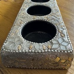 Bohemian/Moroccan Metallic, Silver Finish Mirrored Mosaic Tiles Tea Light Or Votive Candle Holder  