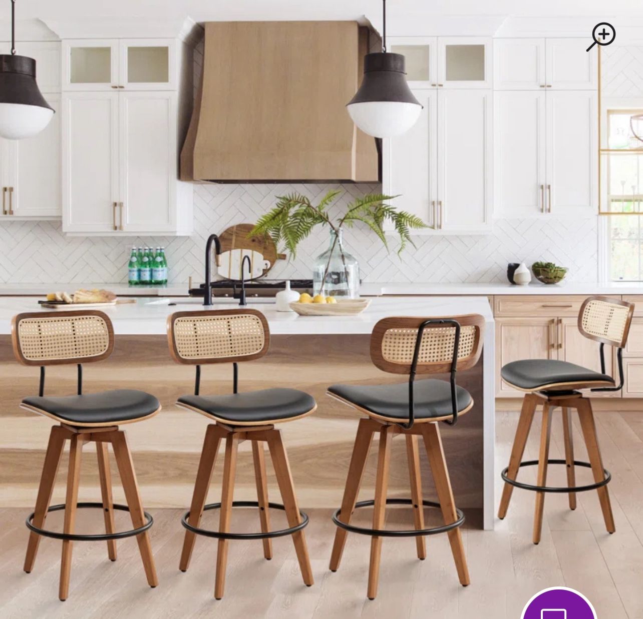 4 Pieces Swivel Vegan Leather Counter Stool