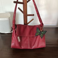 Red All Leather Shoulder Bag