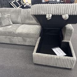 New 2pc Convertible Sectional w/ Drop Down Smoke Color