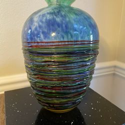 Murano Art Glass Vase Vibrant Hand Blown 10”T