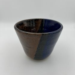 Small Hand Thrown Brown And Blue Art Pottery Bowl Pot Art.