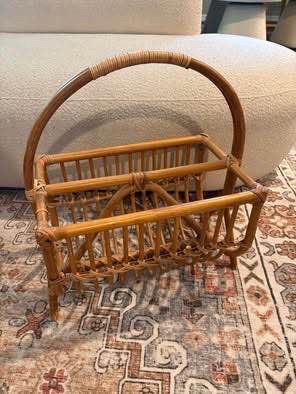 Vintage Bamboo and Rattan Magazine Rack - Bentwood - Record Holder