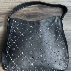 Grey Bedazzle Embellished Studded Pebble Leather hand Bag/ Purse  