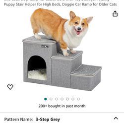 Made4Pets Cat Stairs Dog Ladder for Bed, Pet Step for Small Dogs and Cats, Dog Ramp for Couch Sofa with Toy Storage, Folding Puppy Stair Helper for Hi