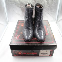 Los Altos Men Genuine Eel Skin Dress Ankle Boots Sz 7 Gray Side Zip Cuban Heel