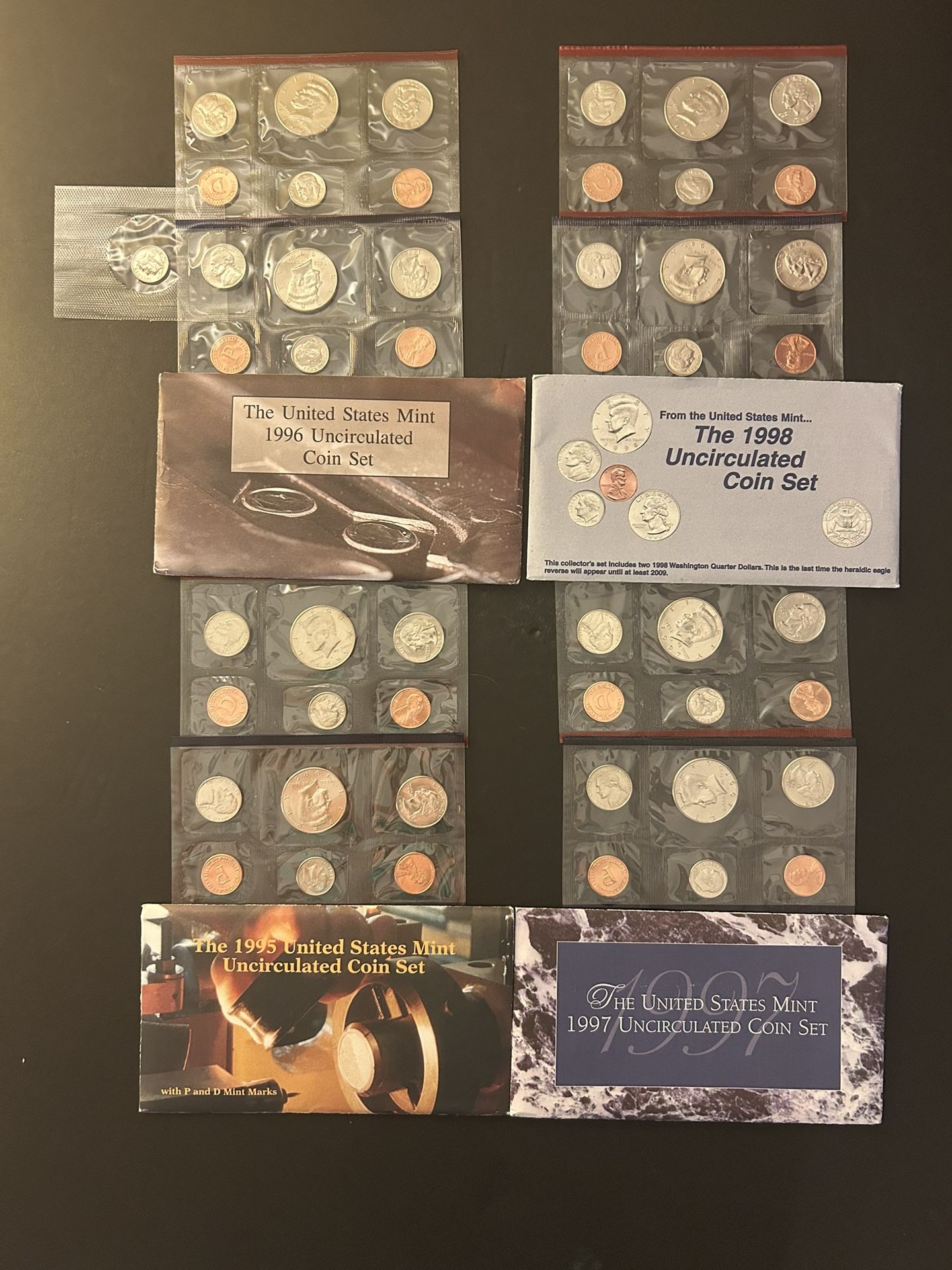 Coins – Uncirculated Mint Sets in Original Packaging – 1995 (10 Coins)/1996 (11 Coins)/1997 (10 Coins)/1998 (10 Coin) – Total 41 coins for $47