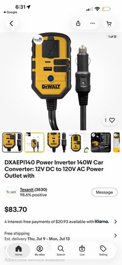 DXAEPI140 Power Inverter 140W Car Converter: 12V DC to 120V AC Power Outlet with