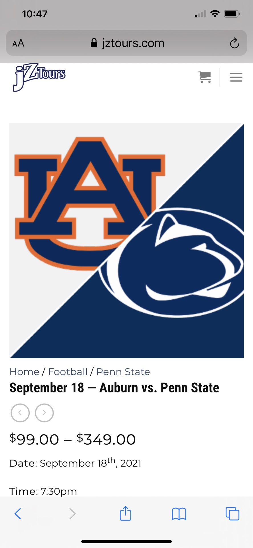 Penn State Vs Auburn This Saturday Sept 18 Bus Trip