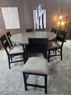 NEW- Easton 7-piece Square to Round Counter Height Dining Set / Drop Leaves for Square