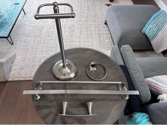 Brushed Nickel bathroom towel and toilet paper holders