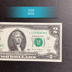 Rare $2 Dollar Bill with Unique Serial Numbers