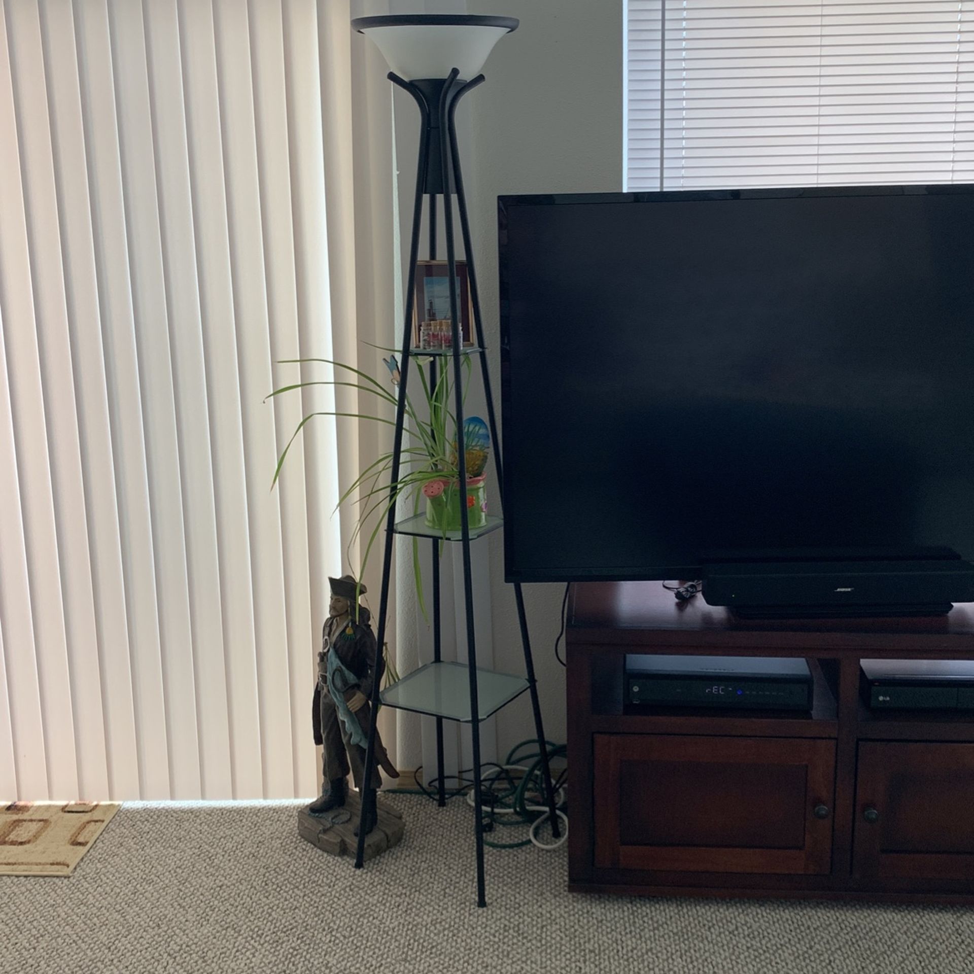 2 -Torchiere Floor Lamp with Glass Shelving Charcoal Black,