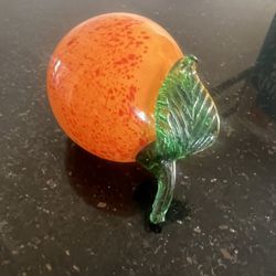 Handblown Peach Fruit Collectible Art Glass Paperweight 4”