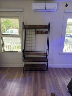 Industrial Hall Tree with Shelves and Hooks