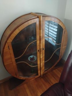 English Art Deco Golden Walnut Circular Display Cabinet Circa 1930's $1000 obo