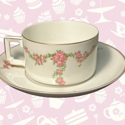 Heinrich & Co H & C Bavaria 1940s Rosalinda Pink Rose Garland Cup & Saucer