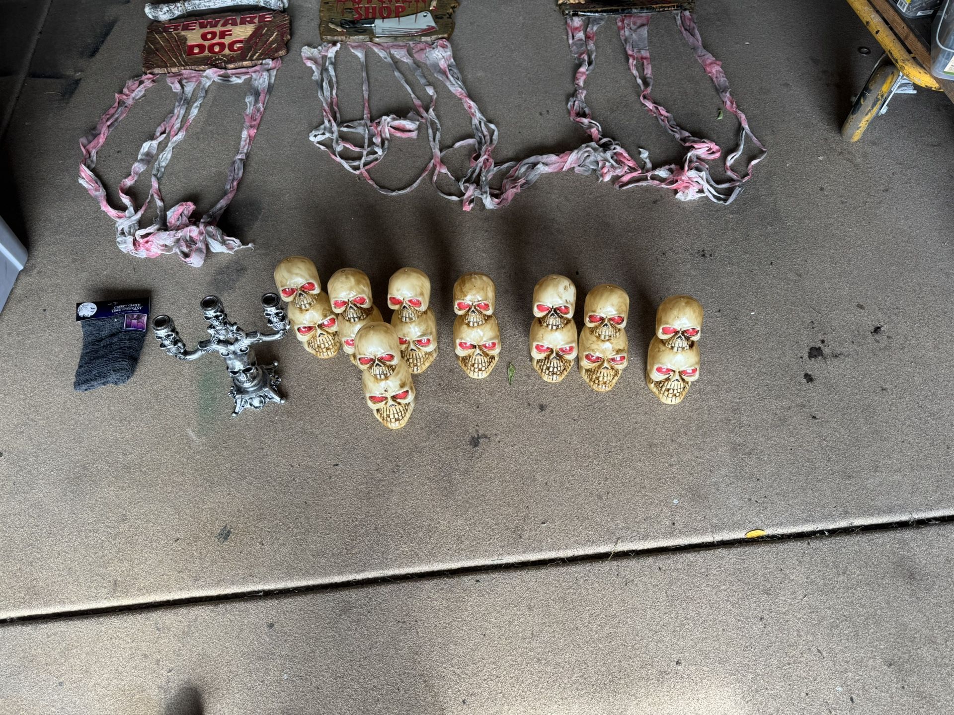 Eight Double Plastic Skulls And A Candle Holder $10