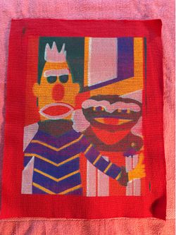 Original Sesame Street Oscar and Bert Serigraph on Cloth Art