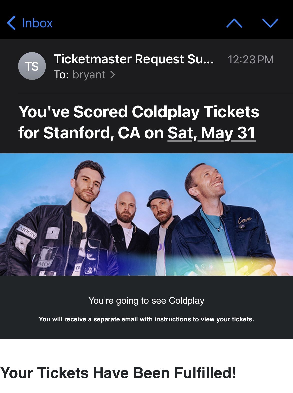 x2 COLDPLAY TICKETS - STANFORD STADIUM MAY 31 GENERAL ADMISSION FLOOR