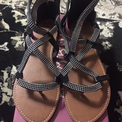 Black Sandals With Silver Embellishments