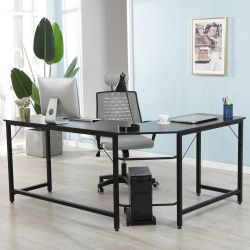 L-Shaped Computer Study Corner Desk with CPU Stand