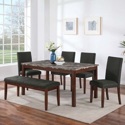 6PC Brown Dining Table Set