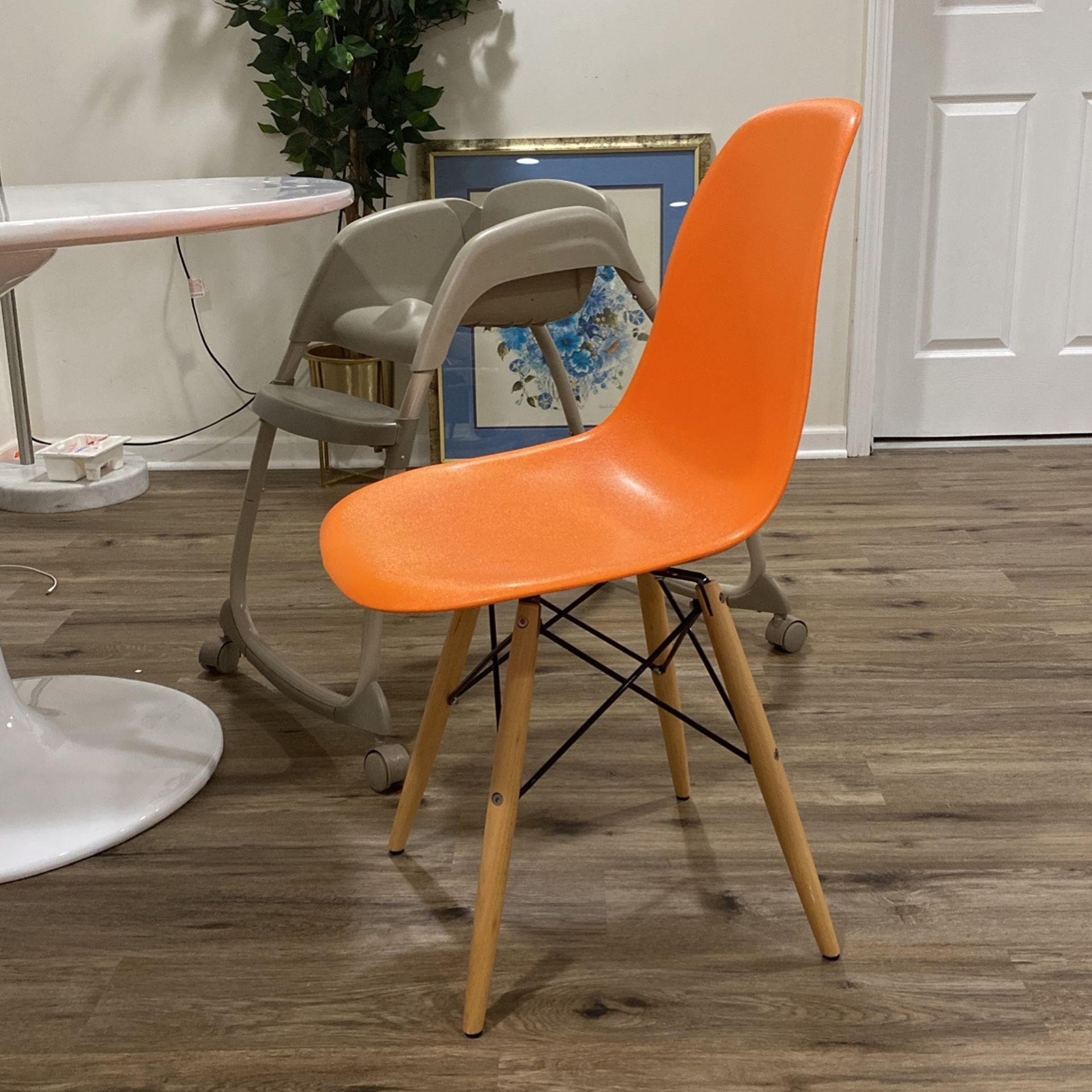 Orange Side Chair Desk Chair Eiffel Chair Wood Dowel Base