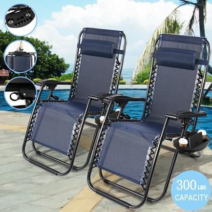 SHIPPING ONLY 2 Piece Set Patio Furniture Anti Gravity Chairs w/Cup Holder and Head Rest